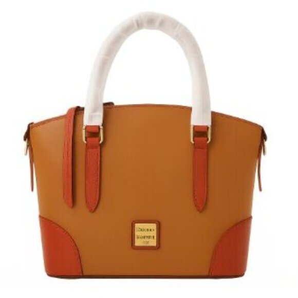 Dooney Bourke Pebble Leather Dome Designer Satchel Work Bag  Camel and Cognac - Picture 2 of 10